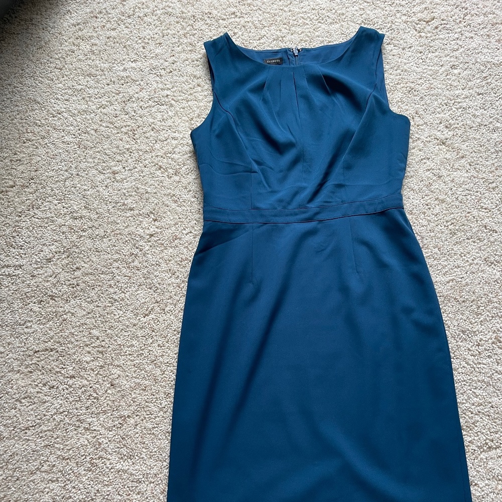 Stunning color, teak/blue, size 8 sheath dress, by Talbots.